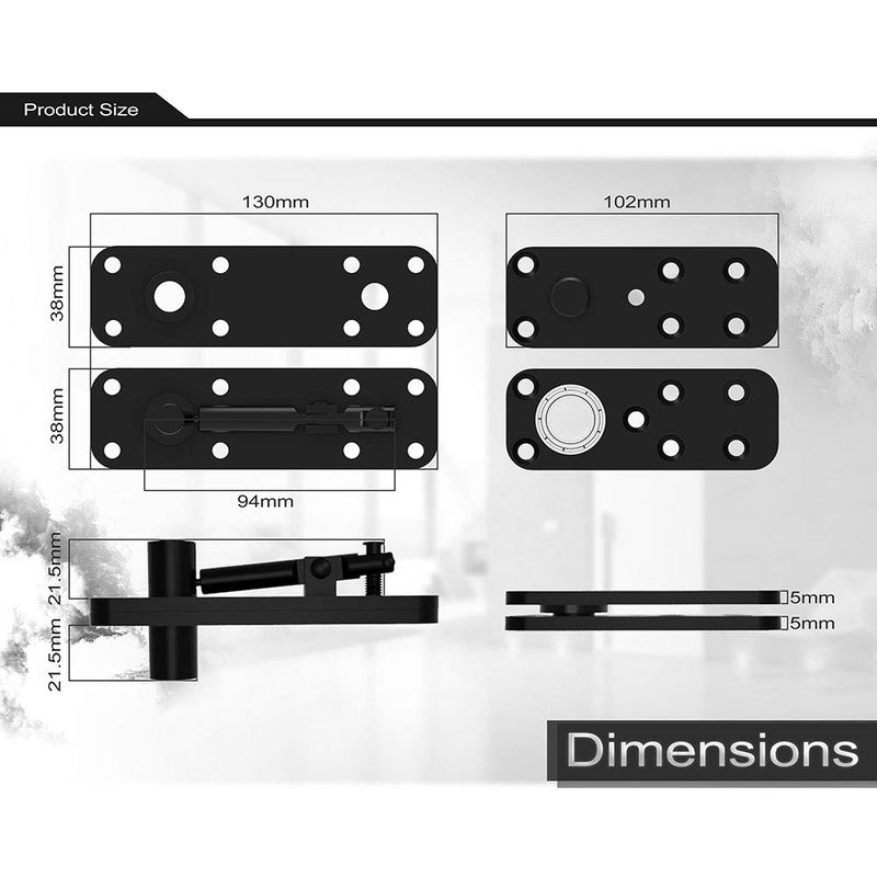 FRMSAET Heavy Duty Stainless Steel Hidden Door Pivot Hinge System Furniture Hardware 360 Degree Rotation Wooden Invisible Door Hinges Set Up Down Shaft - 2 Pack(Large,Black) - Image 3
